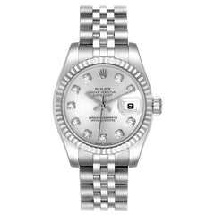 rolex ladies datejust Rolex Datejust White Gold Silver Diamond Dial Ladies Watch 179174 Box Papers