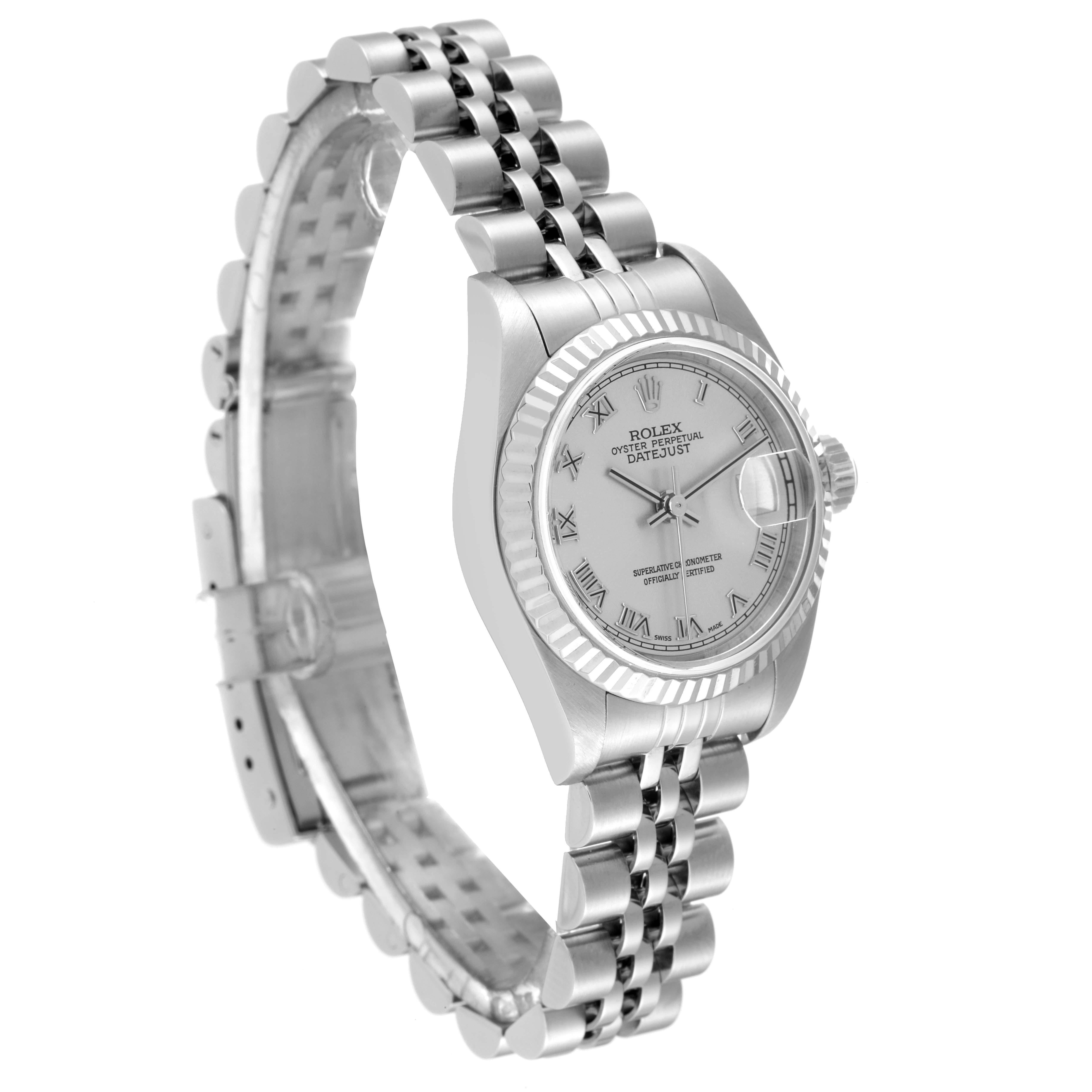 Rolex Datejust White Gold Silver Roman Dial Steel Ladies Watch 79174 In Excellent Condition In Atlanta, GA
