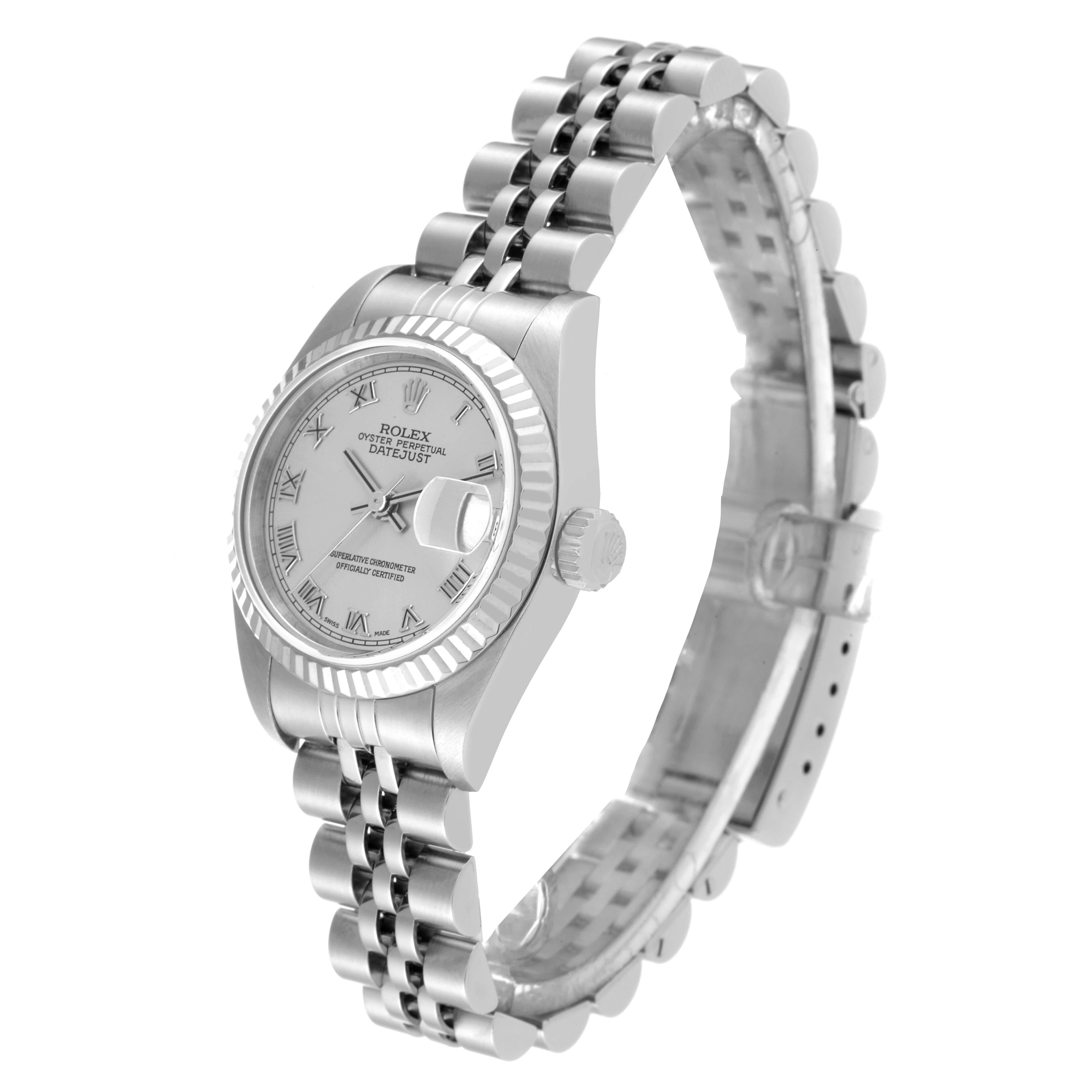 Women's Rolex Datejust White Gold Silver Roman Dial Steel Ladies Watch 79174