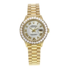 Rolex Datejust White Roman Dial Custom Diamonds Yellow Gold Ladies Watch 69178