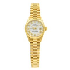 Rolex Datejust White Roman Dial Fluted Bezel Yellow Gold Ladies Watch 69178