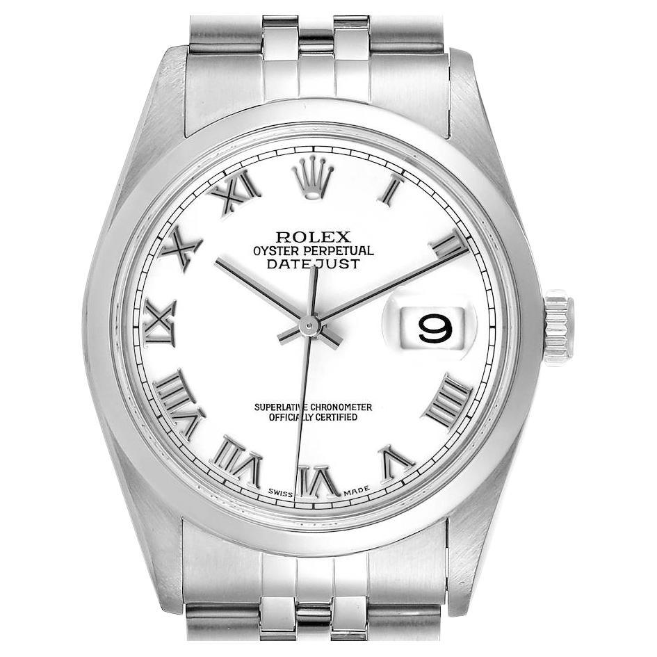 Rolex Datejust White Roman Dial Jubilee Bracelet Steel Mens Watch 16200