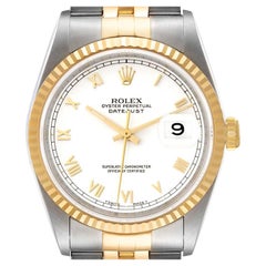 Rolex Datejust White Roman Dial Mens Watch 16233 Box Papers