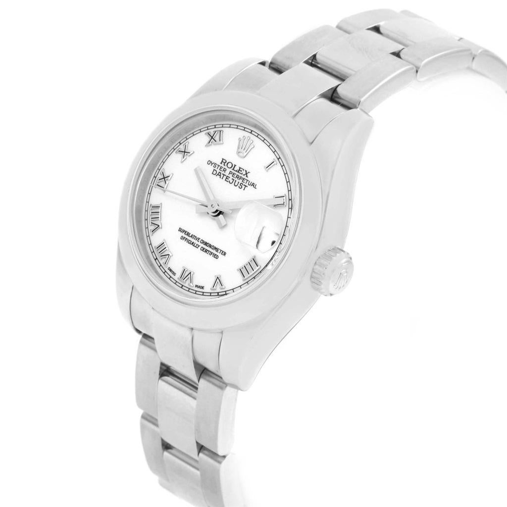 Rolex Datejust White Roman Dial Oyster Bracelet Ladies Watch 179160 In Excellent Condition In Atlanta, GA