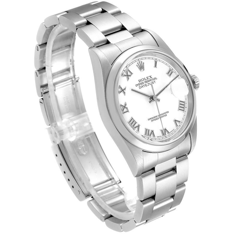 Rolex Datejust White Roman Dial Oyster Bracelet Steel Men's Watch 16200 Box In Excellent Condition In Atlanta, GA