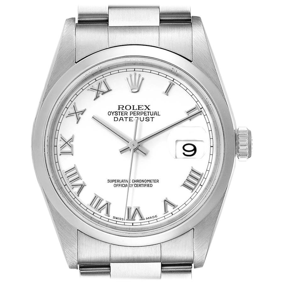 Rolex Datejust White Roman Dial Oyster Bracelet Steel Men's Watch 16200 Box