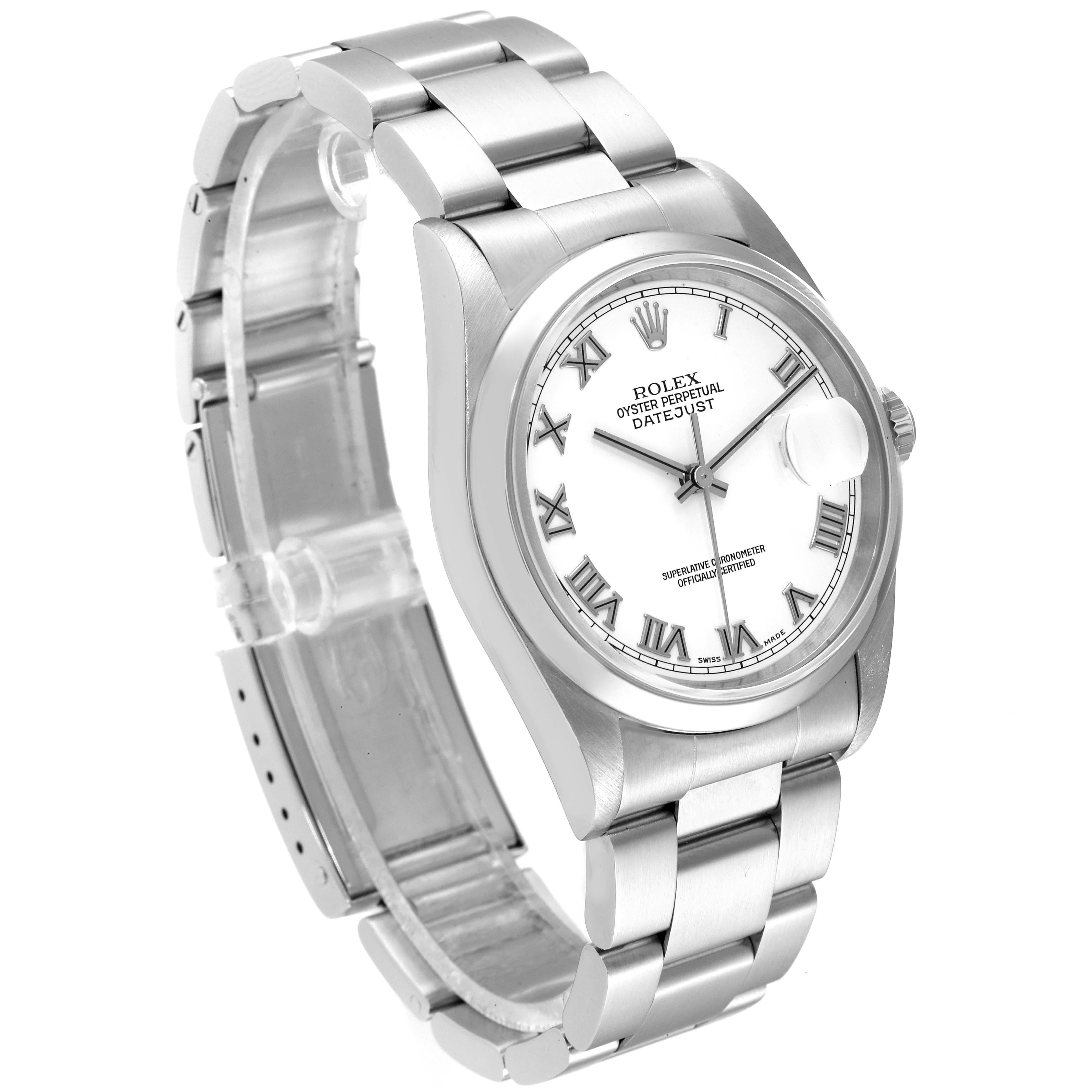 Rolex Datejust White Roman Dial Oyster Bracelet Steel Mens Watch 16200 In Excellent Condition For Sale In Atlanta, GA