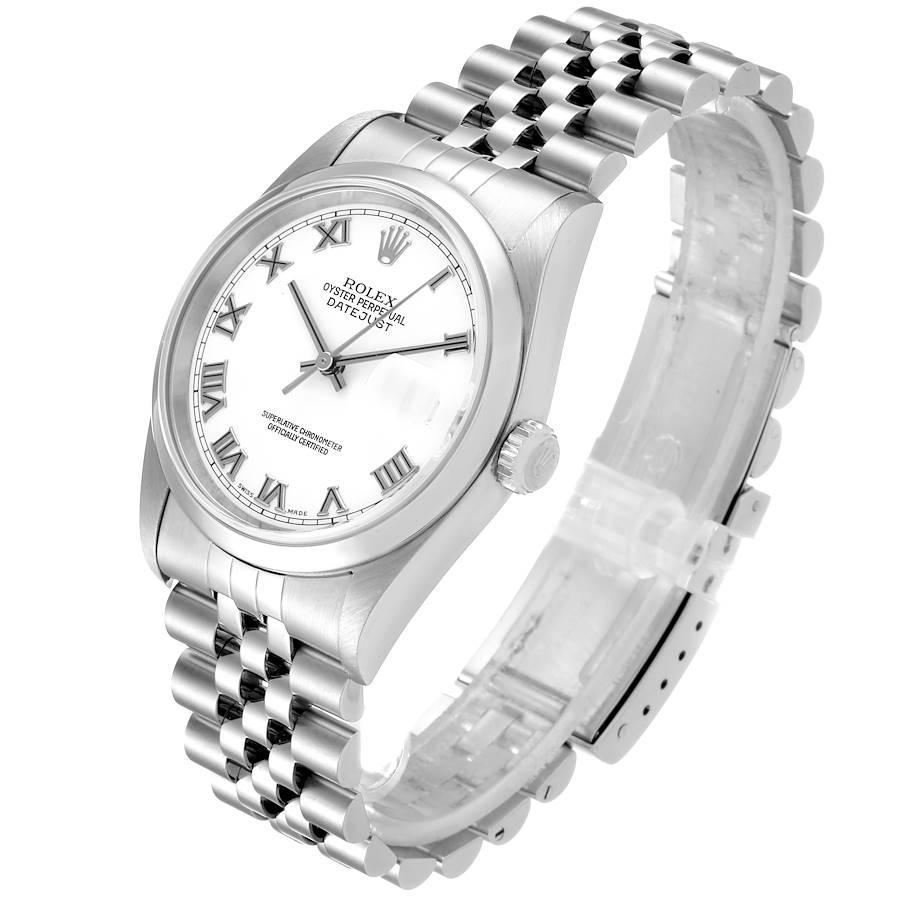 Rolex Datejust White Roman Dial Oyster Bracelet Steel Men's Watch 16200 In Excellent Condition In Atlanta, GA