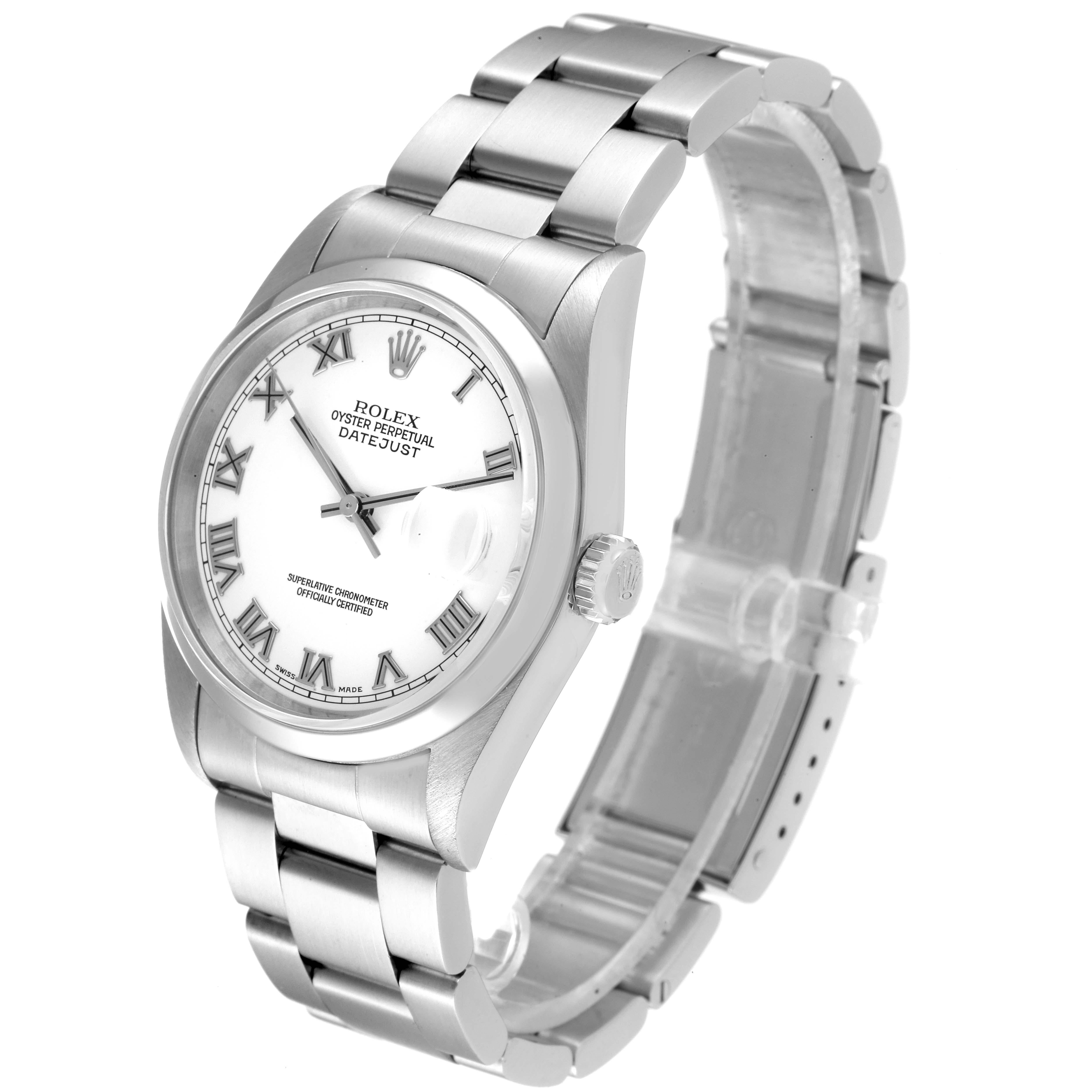 Men's Rolex Datejust White Roman Dial Oyster Bracelet Steel Mens Watch 16200 For Sale