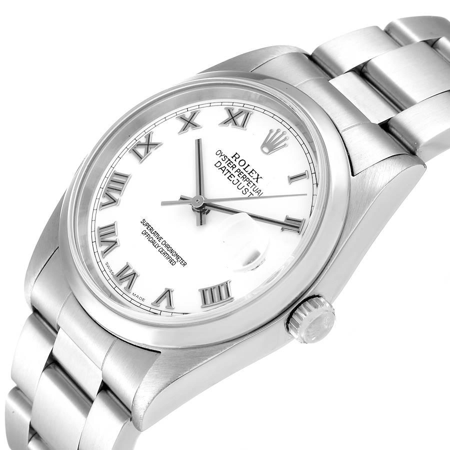 Rolex Datejust White Roman Dial Oyster Bracelet Steel Mens Watch 16200 1