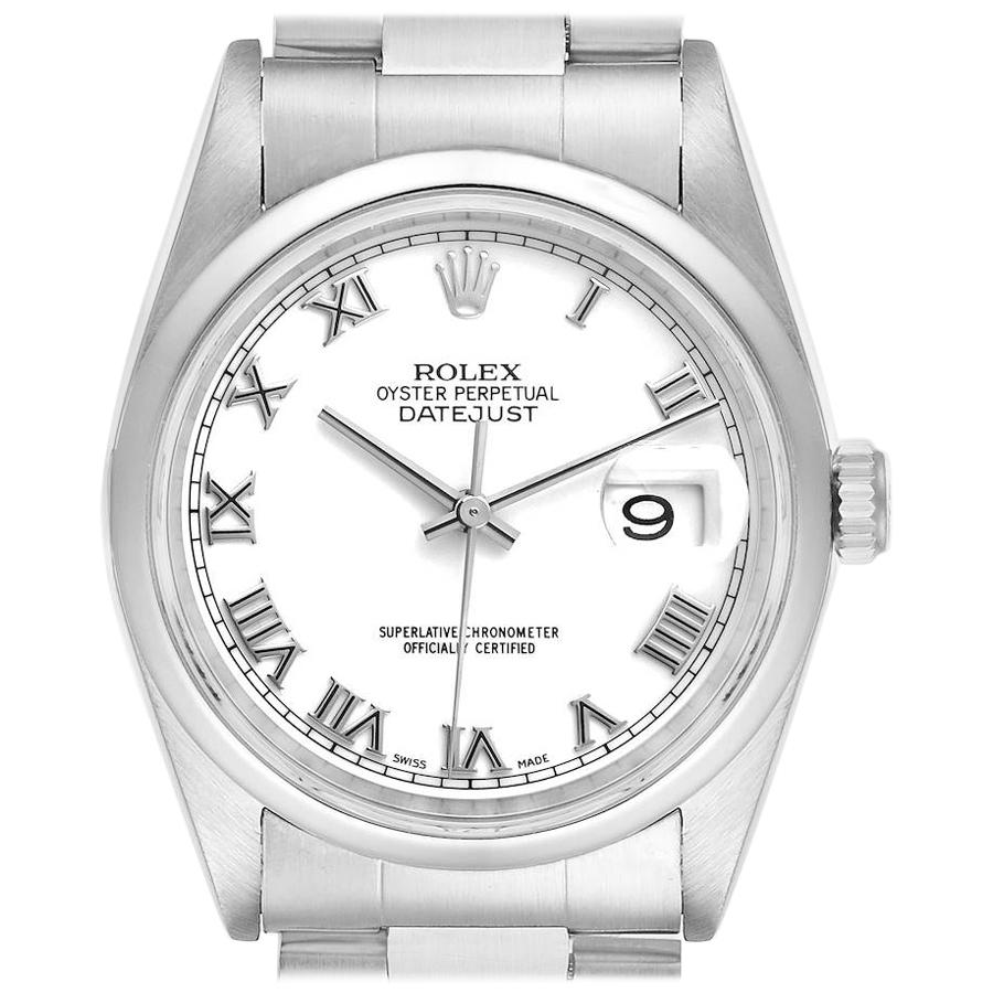 Rolex Datejust White Roman Dial Oyster Bracelet Steel Mens Watch 16200