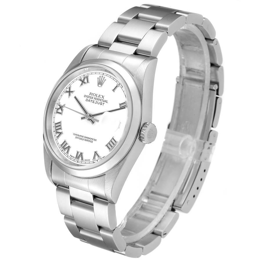 Men's Rolex Datejust White Roman Dial Oyster Bracelet Steel Watch 16200 Box Papers For Sale