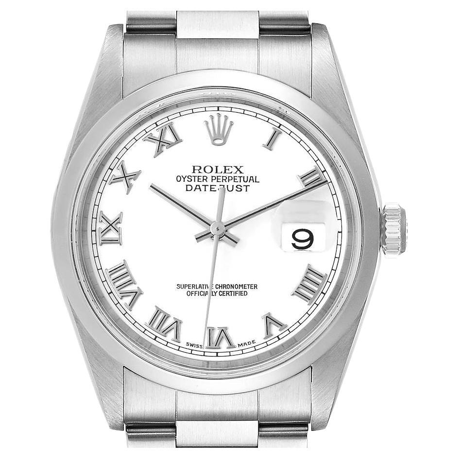 Rolex Datejust White Roman Dial Oyster Bracelet Steel Watch 16200 Box Papers For Sale