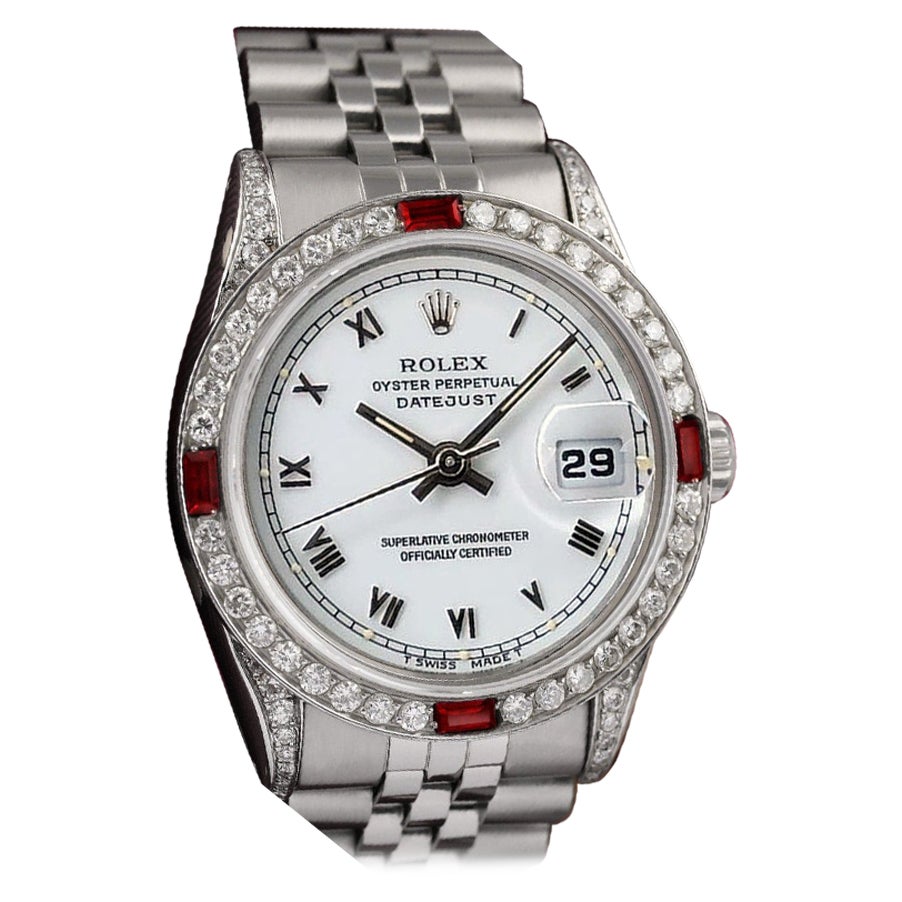 Rolex Datejust Quadrante Romano Bianco Lunetta Rubino/Diamante Orologio con Cinturino Jubilee