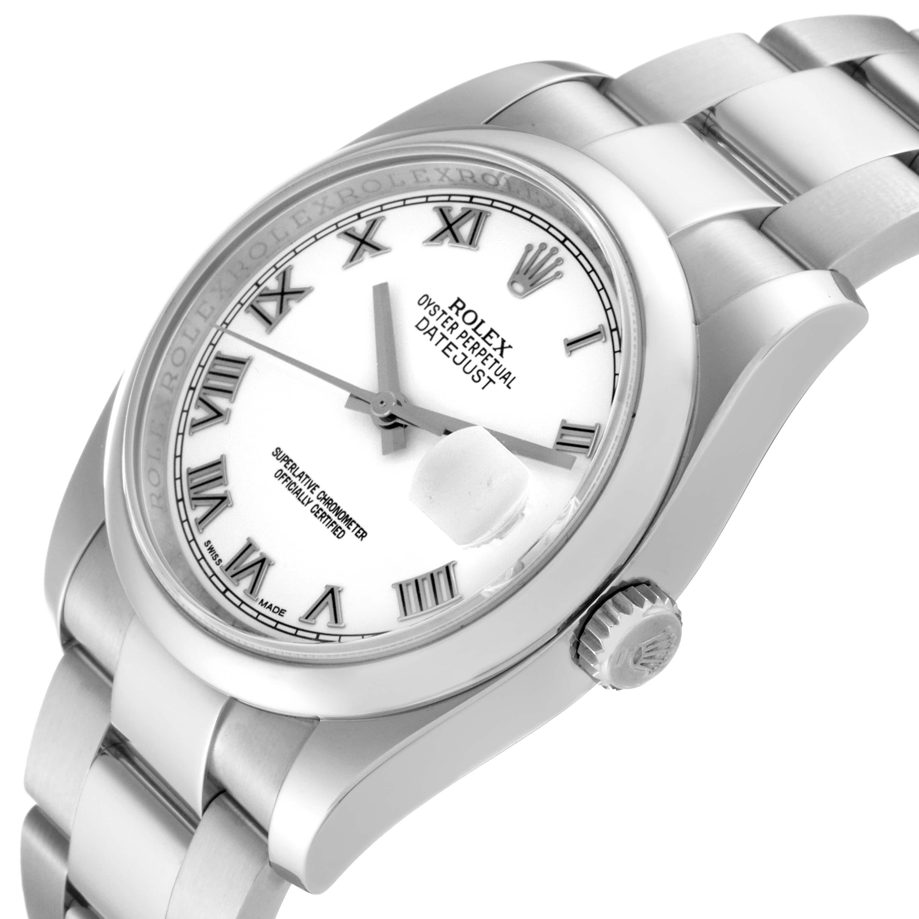 Rolex Datejust White Roman Dial Steel Mens Watch 116200 Box Card In Excellent Condition For Sale In Atlanta, GA