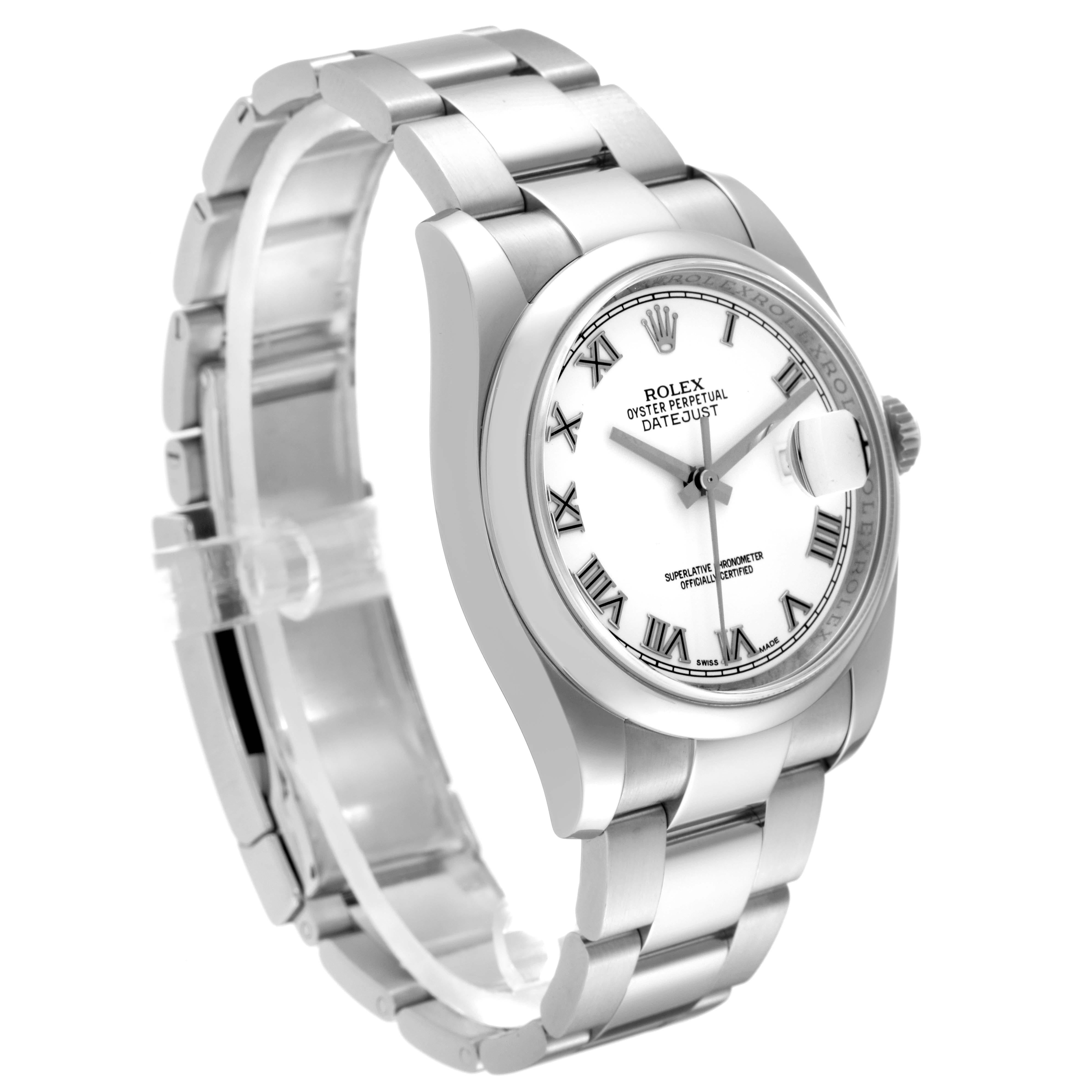 Rolex Datejust White Roman Dial Steel Mens Watch 116200 Box Card For Sale 1
