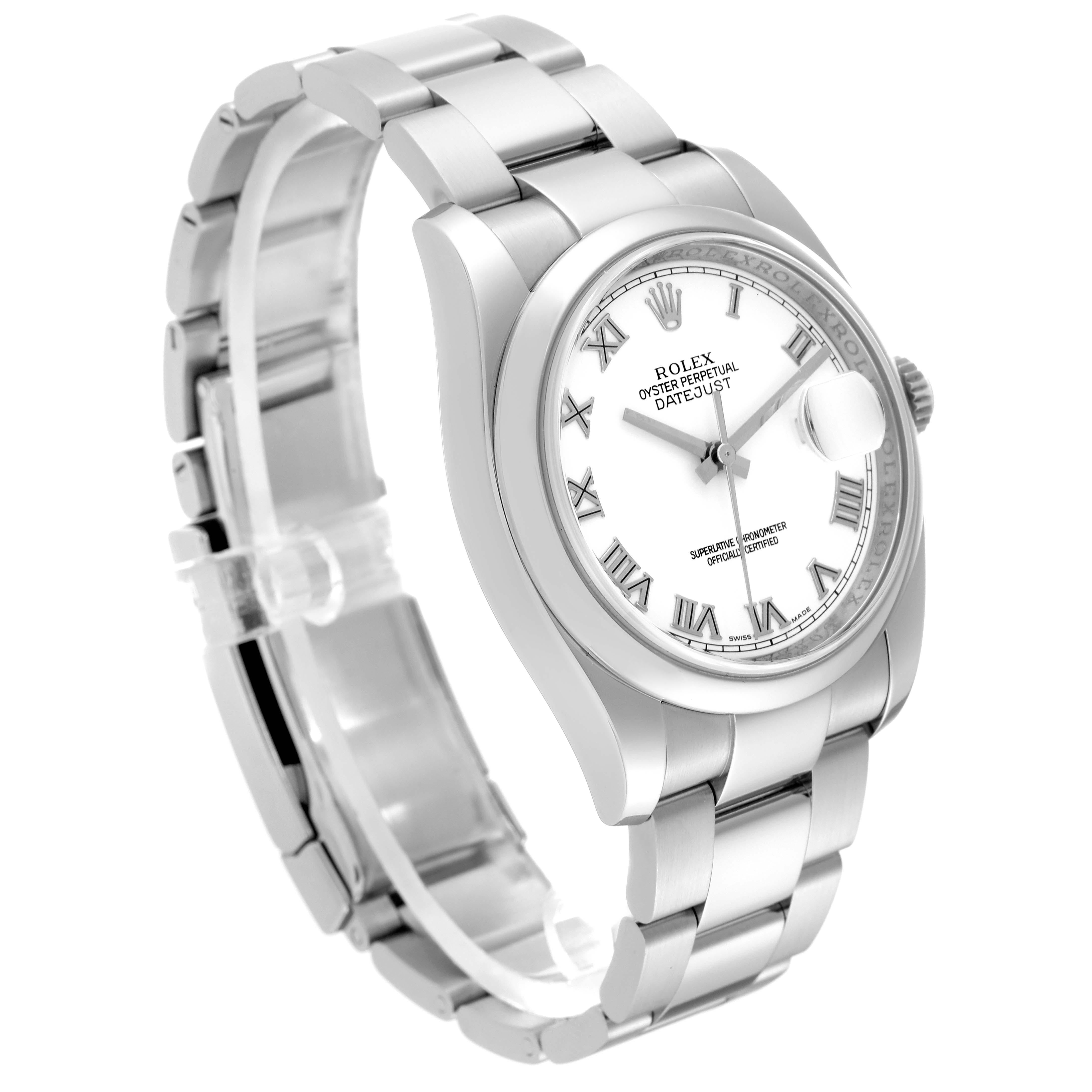 Rolex Datejust White Roman Dial Steel Mens Watch 116200 Box Card en vente 3