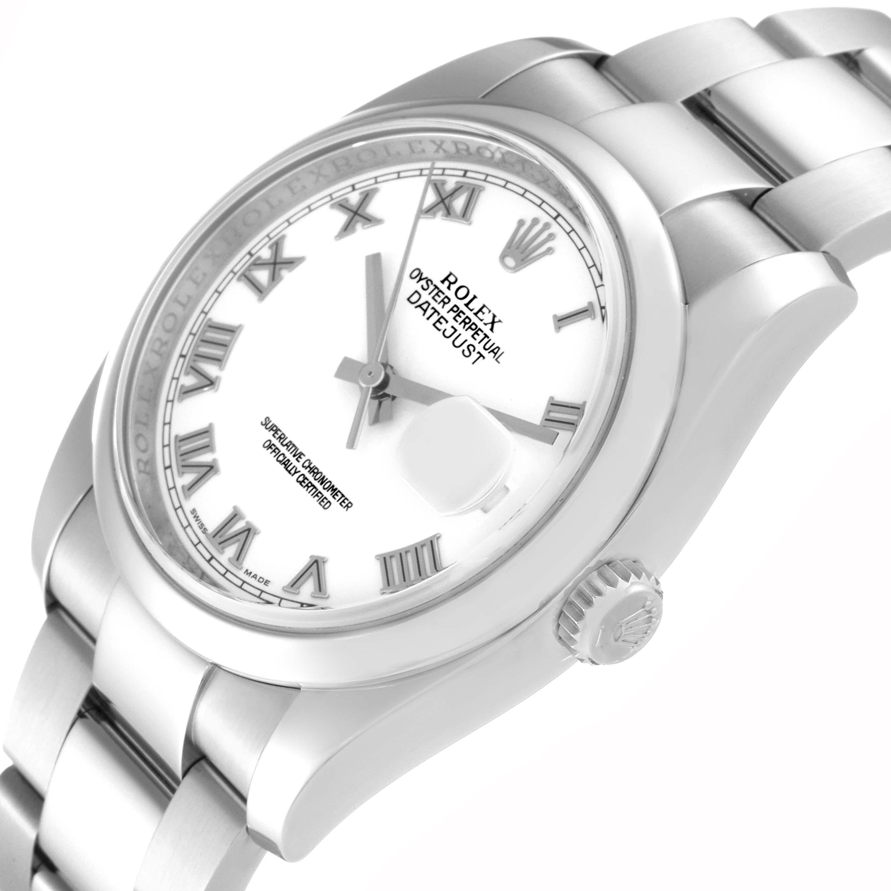 Rolex Datejust White Roman Dial Steel Mens Watch 116200 Box Card en vente 4