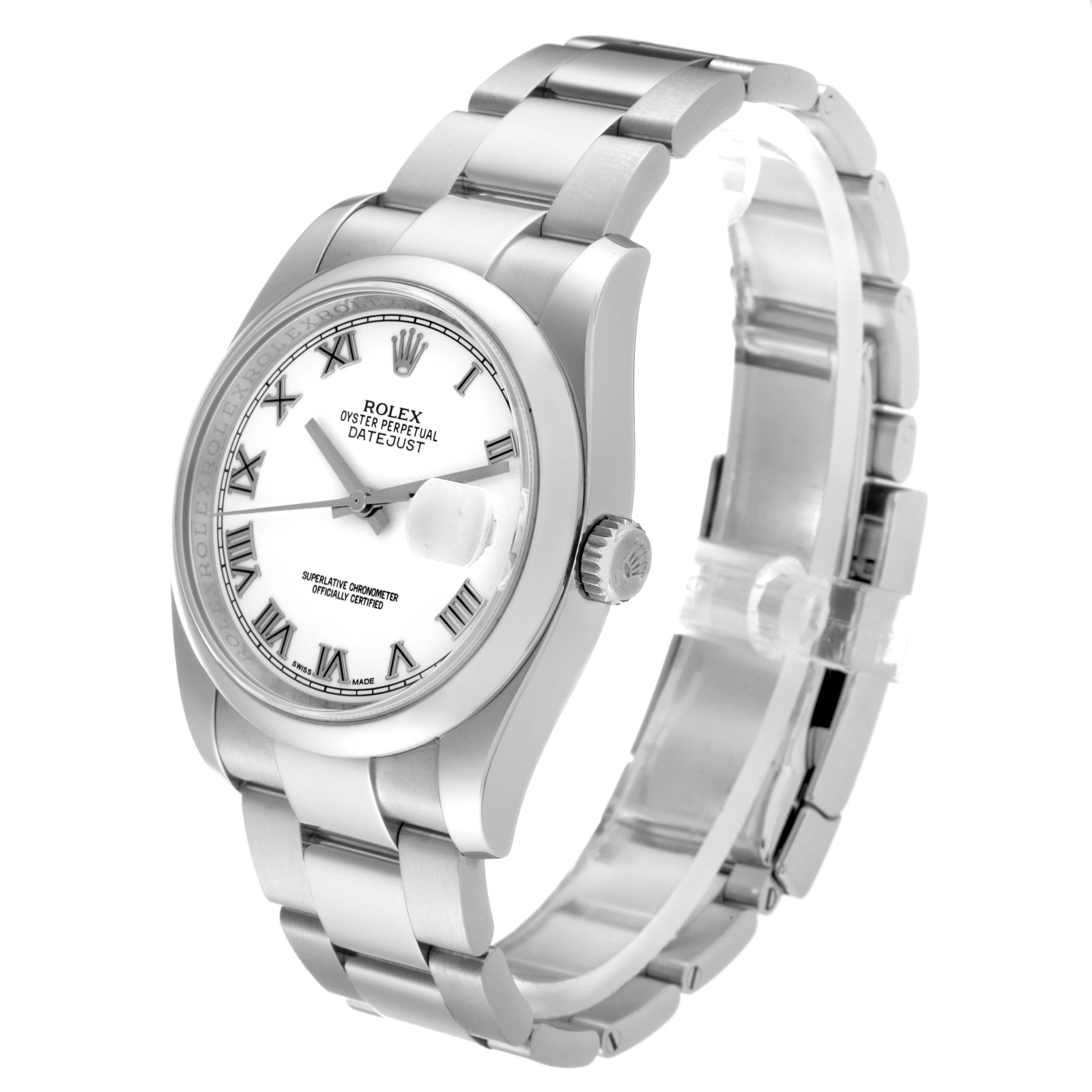 Rolex Datejust White Roman Dial Steel Mens Watch 116200 Box Card en vente 4