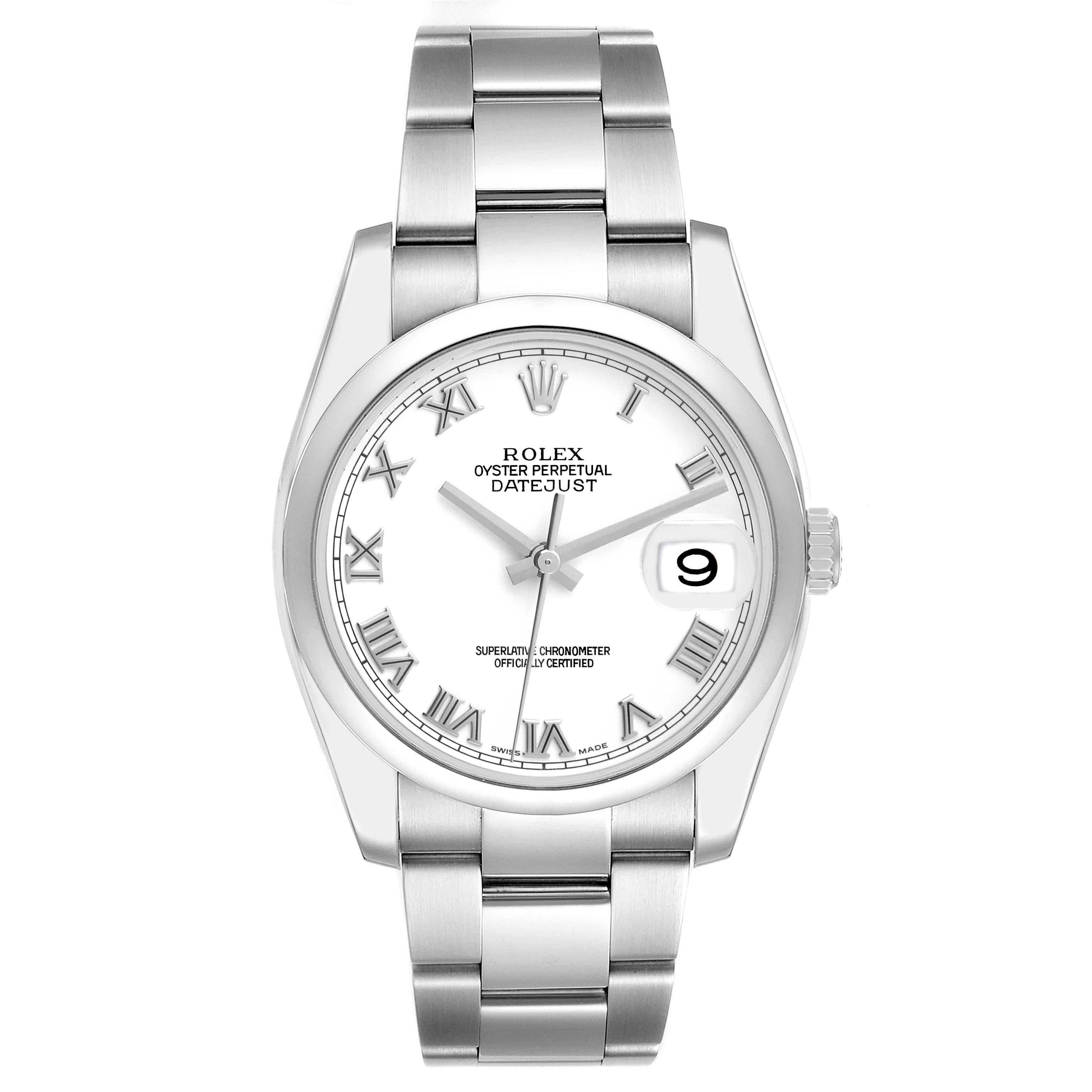 Rolex Datejust White Roman Dial Steel Mens Watch 116200 Box Card en vente 5