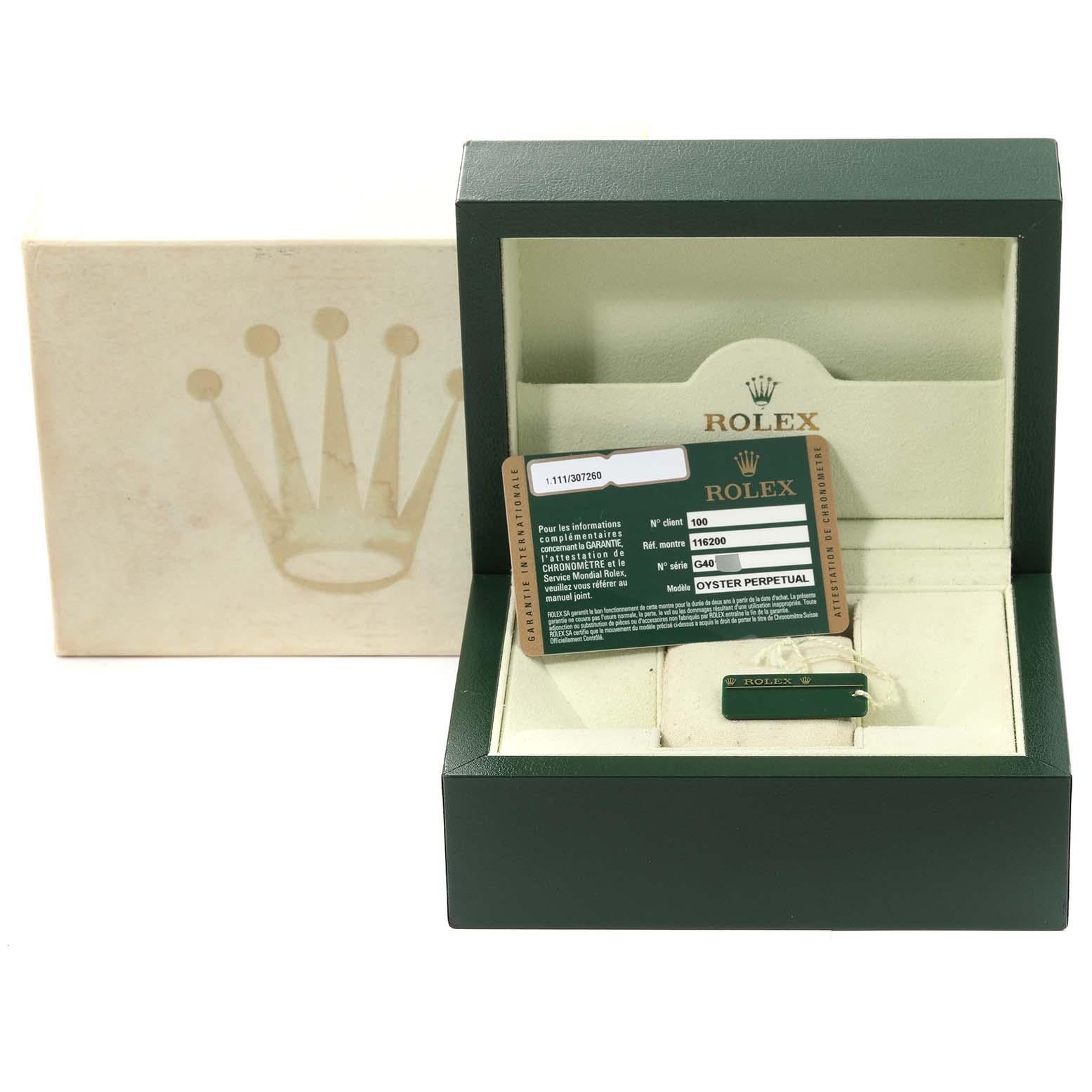 Rolex Datejust Weiße Stahl-Herrenuhr 116200 Box Card mit römischem Zifferblatt 6