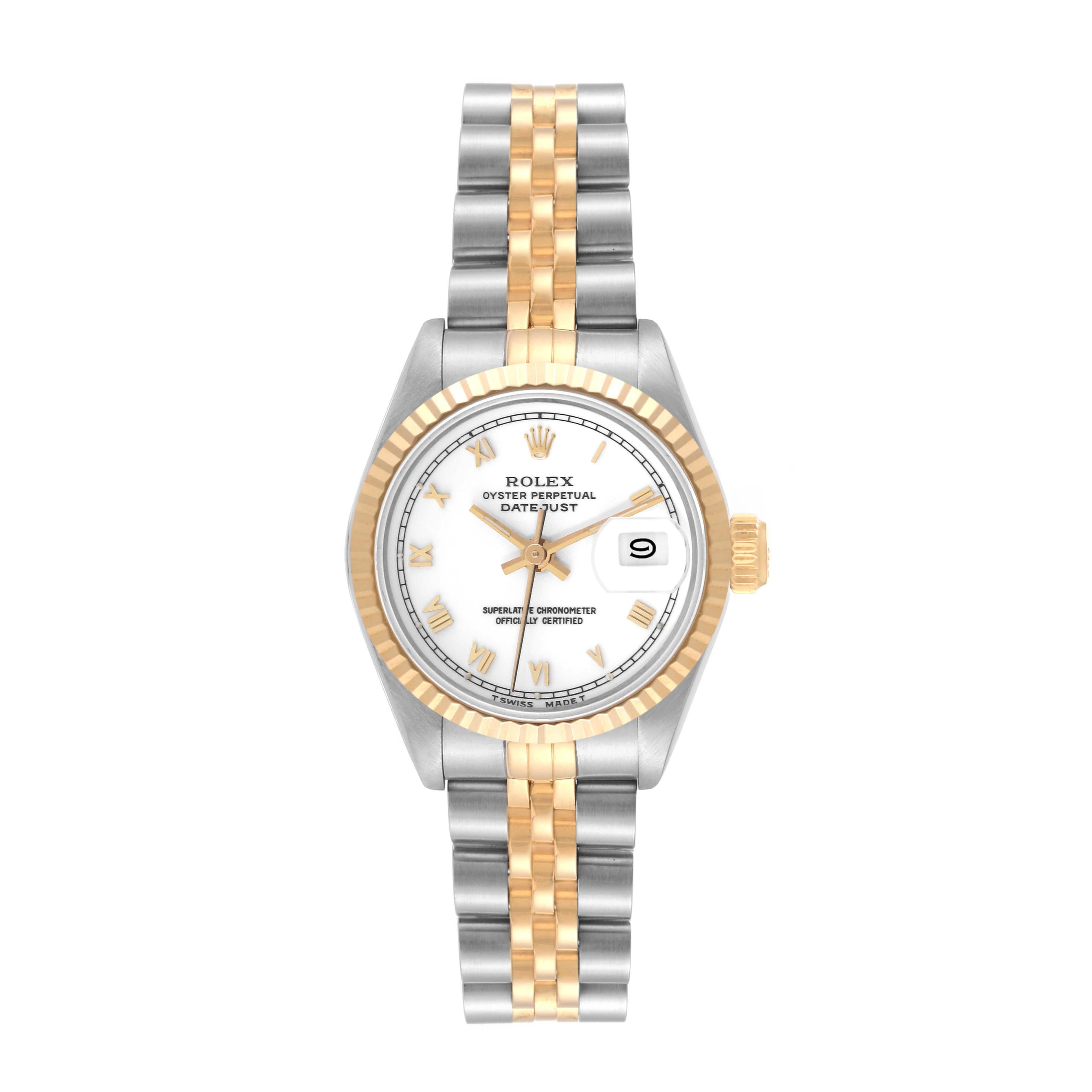 Rolex Datejust White Roman Dial Steel Yellow Gold Ladies Watch 69173 For Sale 6