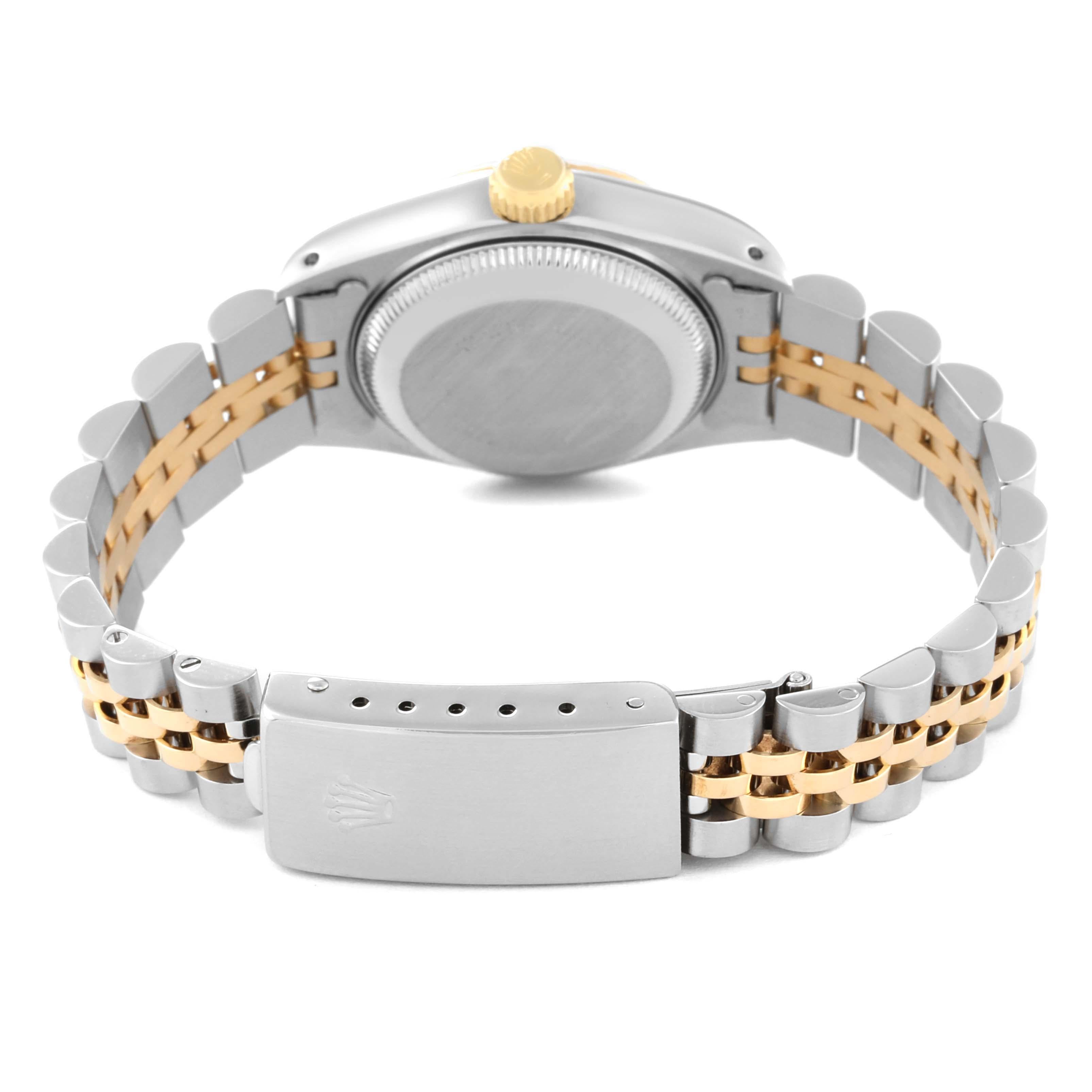 Rolex Montre Datejust pour femme en acier et or jaune avec cadran romain blanc 69173 Excellent état - En vente à Atlanta, GA