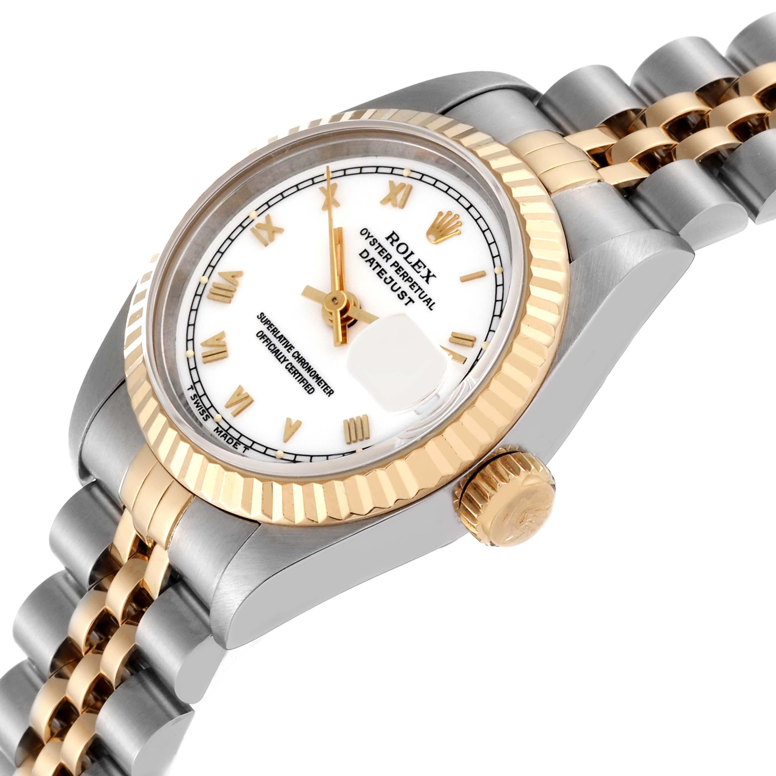 Rolex Montre Datejust pour femme en acier et or jaune avec cadran romain blanc 69173 Pour femmes en vente