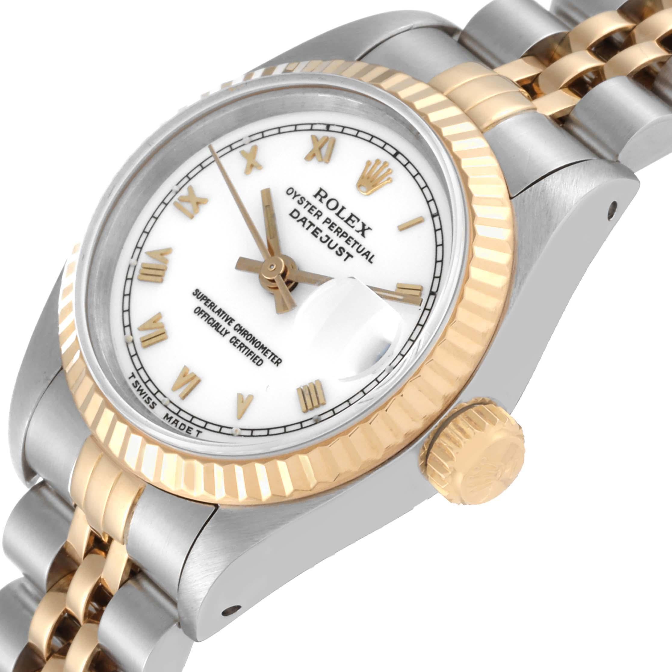 Rolex Montre Datejust pour femme en acier et or jaune avec cadran romain blanc 69173 en vente 1
