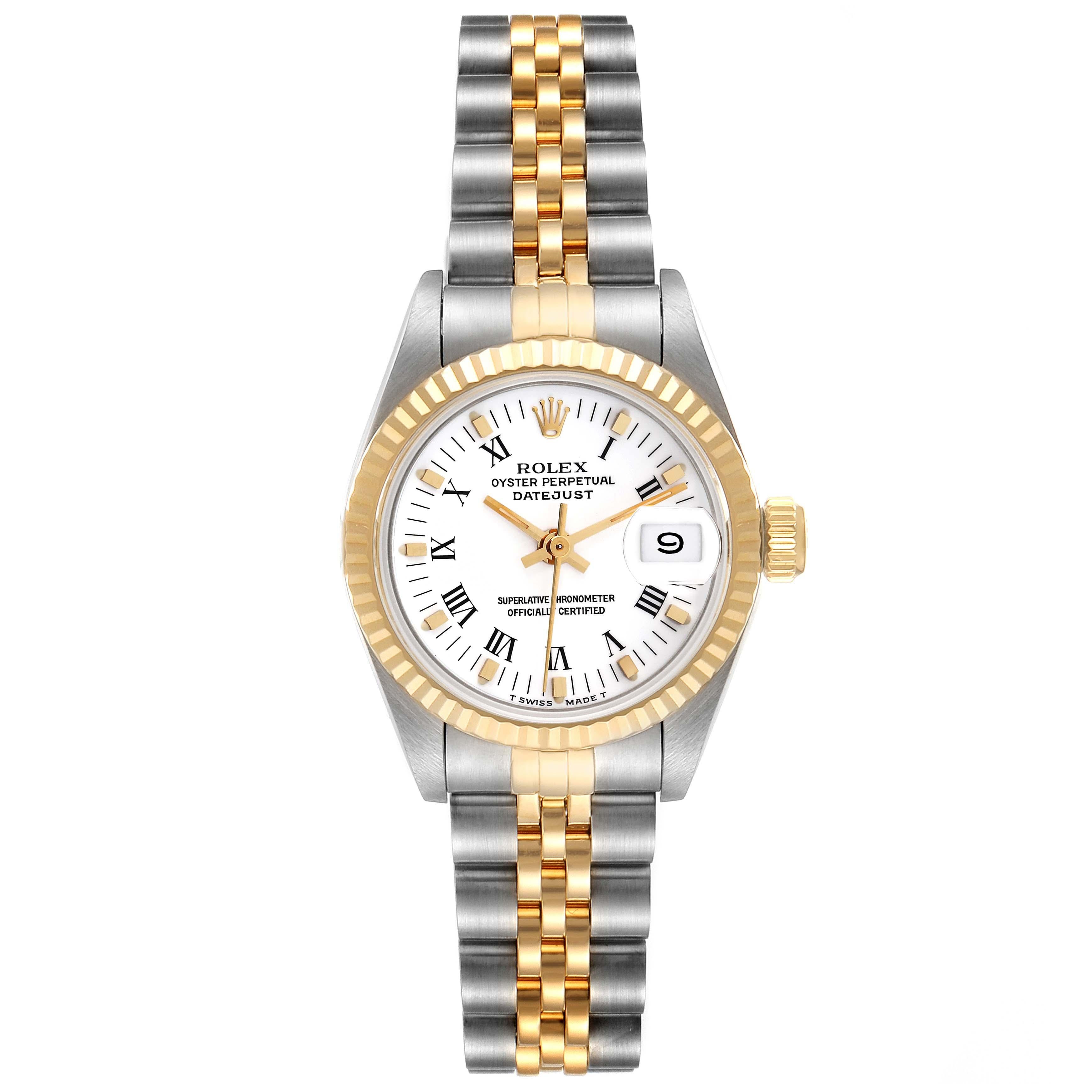 Rolex Montre Datejust pour femme en acier et or jaune avec cadran romain blanc 69173 1