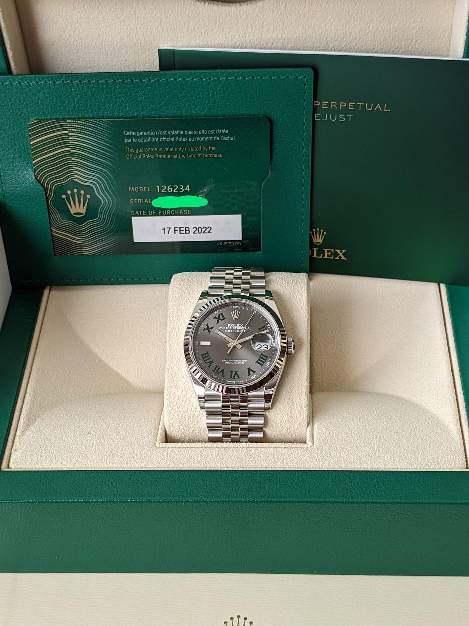 Rolex Datejust Wimbledon Dial Jubilee 126234 Brand New Fluted Bezel 36mm In New Condition In Great Neck, NY