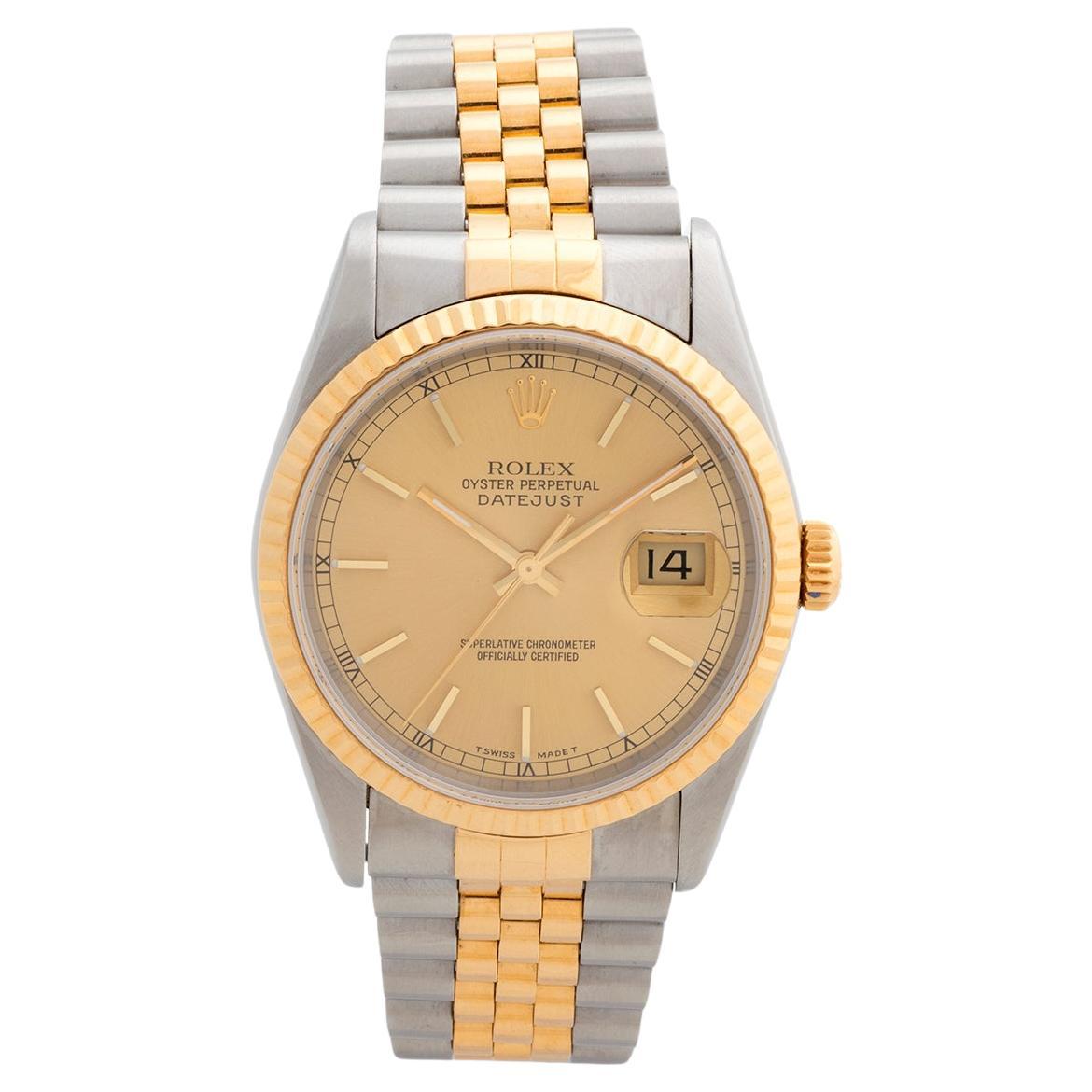 Rolex Datejust Wristwatch Ref 16233, 18K Yellow Gold Case, Champagne Dial, 1998