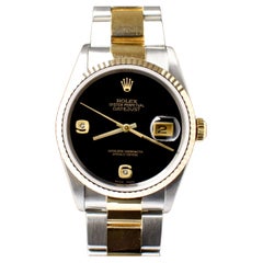 Rolex Datejust Yellow Gold and Steel Onyx Dial Diamond 16233 Watch & Paper, 2002