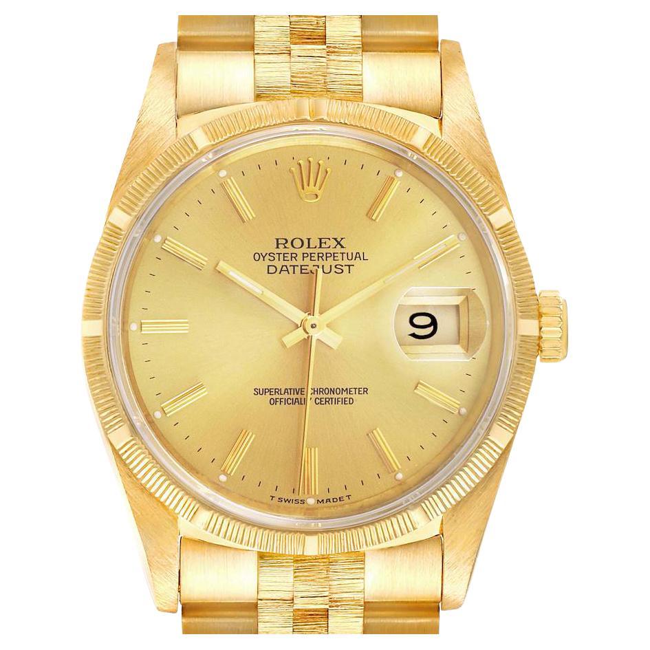 Rolex Datejust Yellow Gold Bark Finish Champagne Dial Mens Watch 16248 For Sale