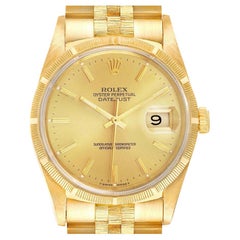 Rolex Datejust Yellow Gold Bark Finish Champagne Dial Mens Watch 16248