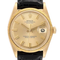 Rolex Datejust Yellow Gold Bark Finish Wide Boy Dial Vintage Mens Watch 1607