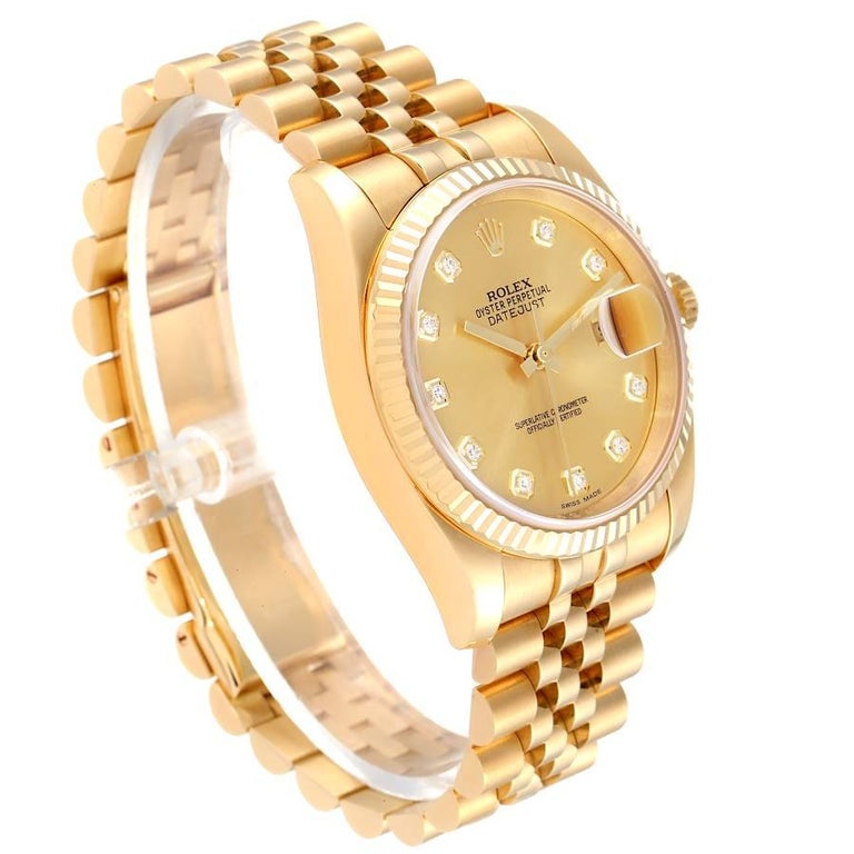Men's Rolex Datejust Yellow Gold Champagne Diamond Dial Mens Watch 116238 For Sale