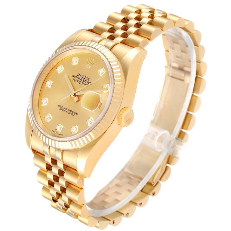 Rolex Datejust Yellow Gold Champagne Diamond Dial Mens Watch 116238 For Sale 1