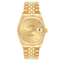 Rolex Datejust Yellow Gold Champagne Diamond Dial Mens Watch 16238