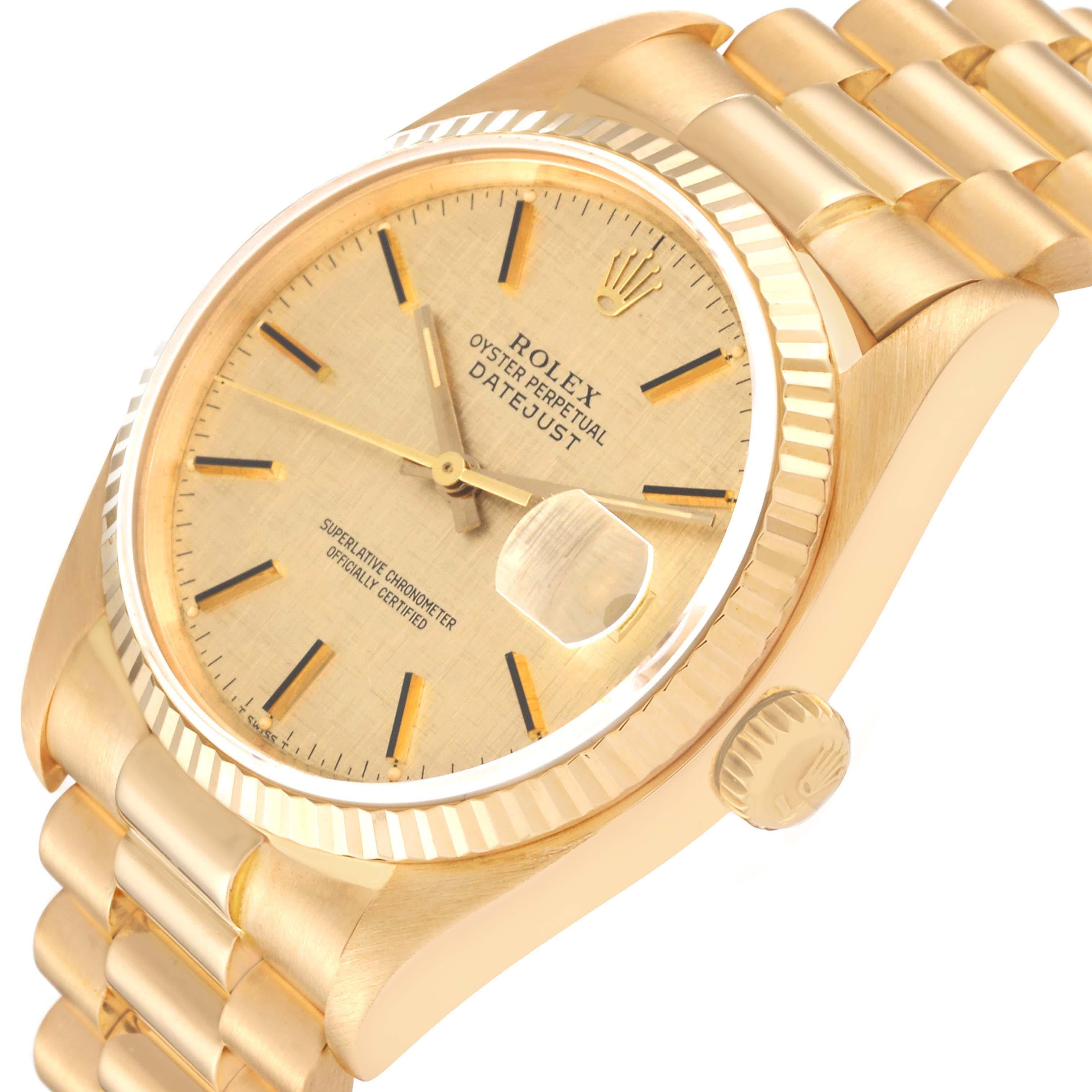 Men's Rolex Datejust Yellow Gold Linen Dial Vintage Mens Watch 16018
