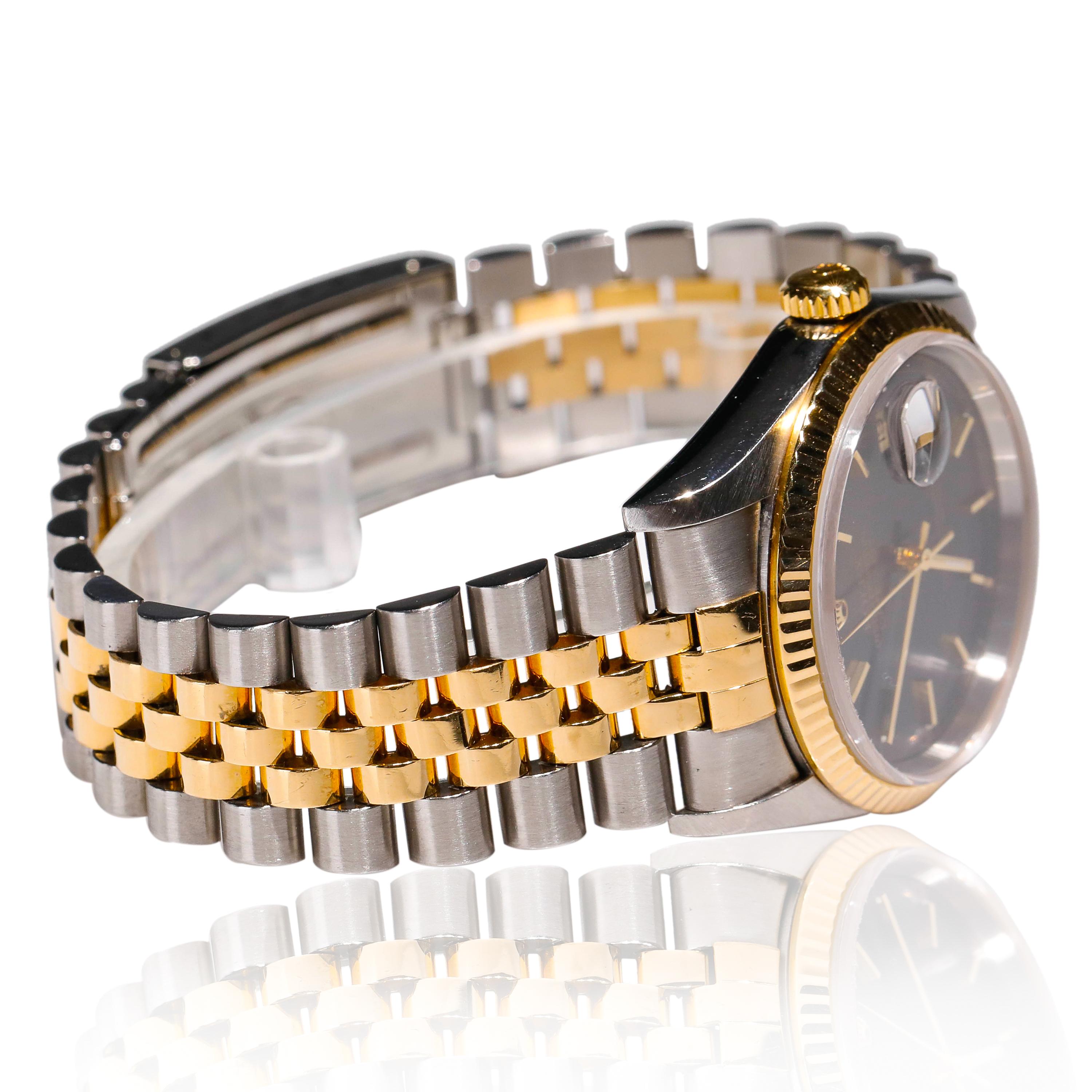 Rolex Datejust Gelbgold Edelstahl Jubiläumsarmband Automatik-Armbanduhr im Zustand „Hervorragend“ im Angebot in New York, NY