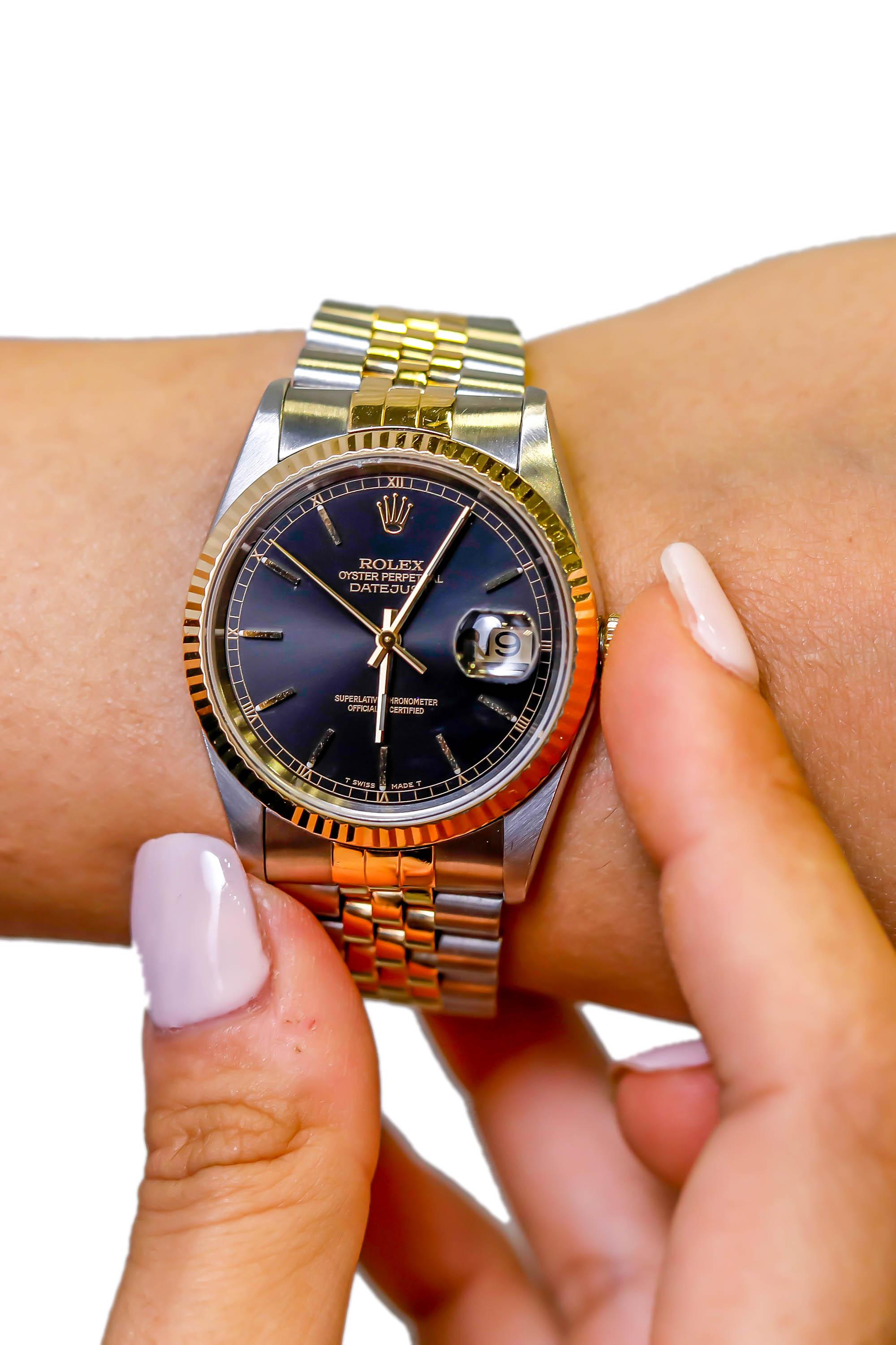 Rolex Datejust Yellow Gold Stainless Steel Jubilee Bracelet Automatic Wristwatch In Excellent Condition For Sale In New York, NY
