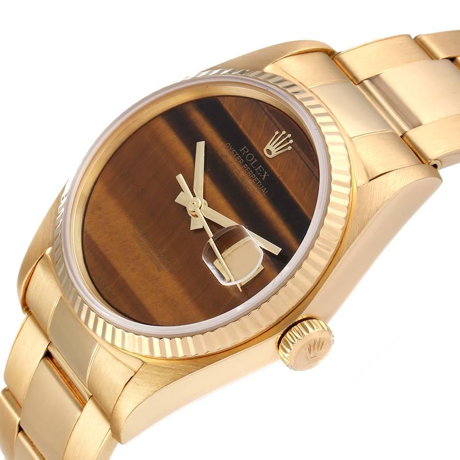 Rolex Datejust Gelbgold Tigerauge Zifferblatt Vintage Herrenuhr 16018 im Angebot 2