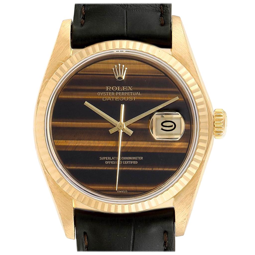 Rolex Datejust Yellow Gold Tiger Eye Dial Vintage Men's Watch 16018 For Sale