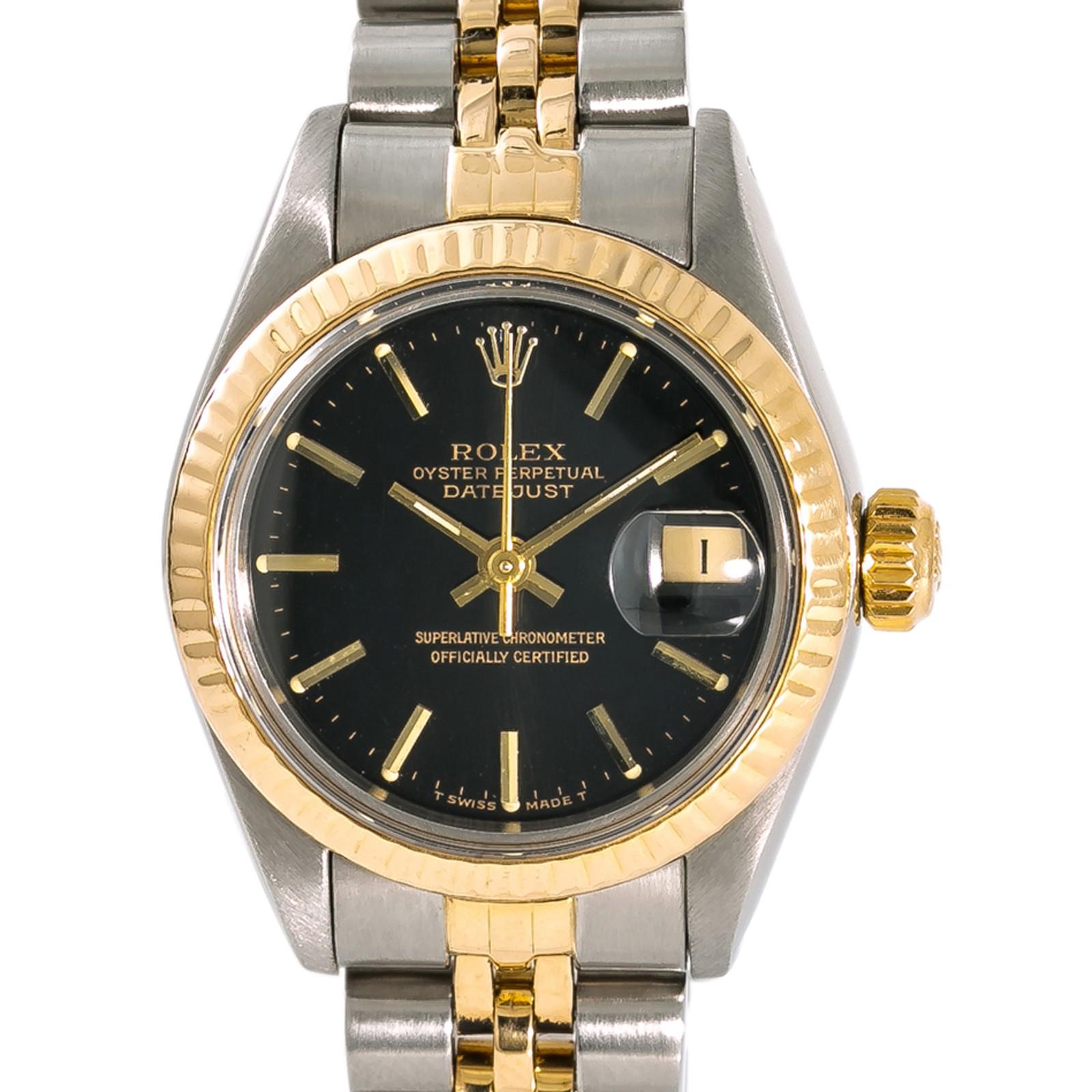 Rolex Datejust 69173, Black Dial Certified Authentic In Good Condition For Sale In Miami, FL