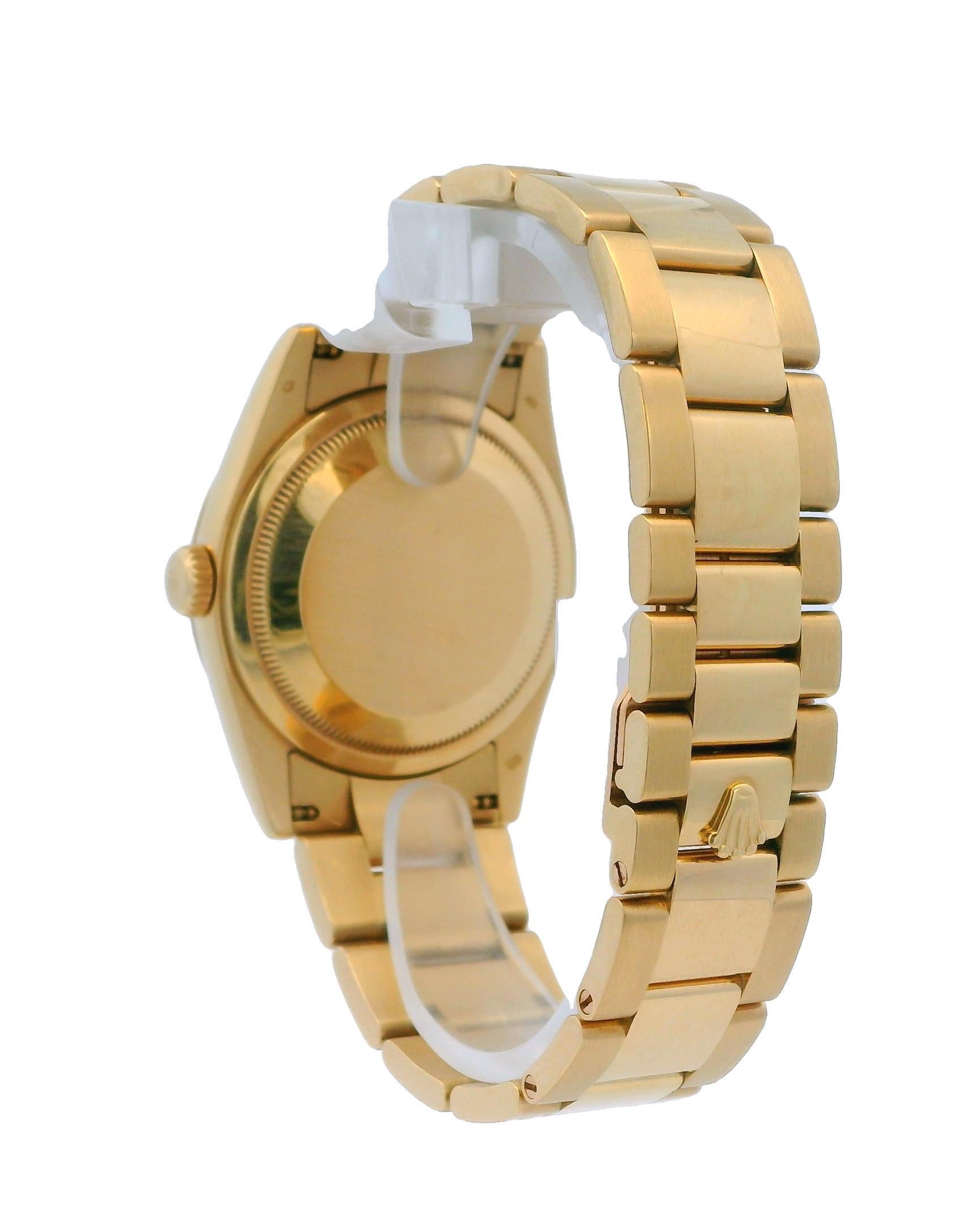 Women's or Men's Rolex Day-Date 118208 18K Yellow Gold Linen Dial Full-Set For Sale