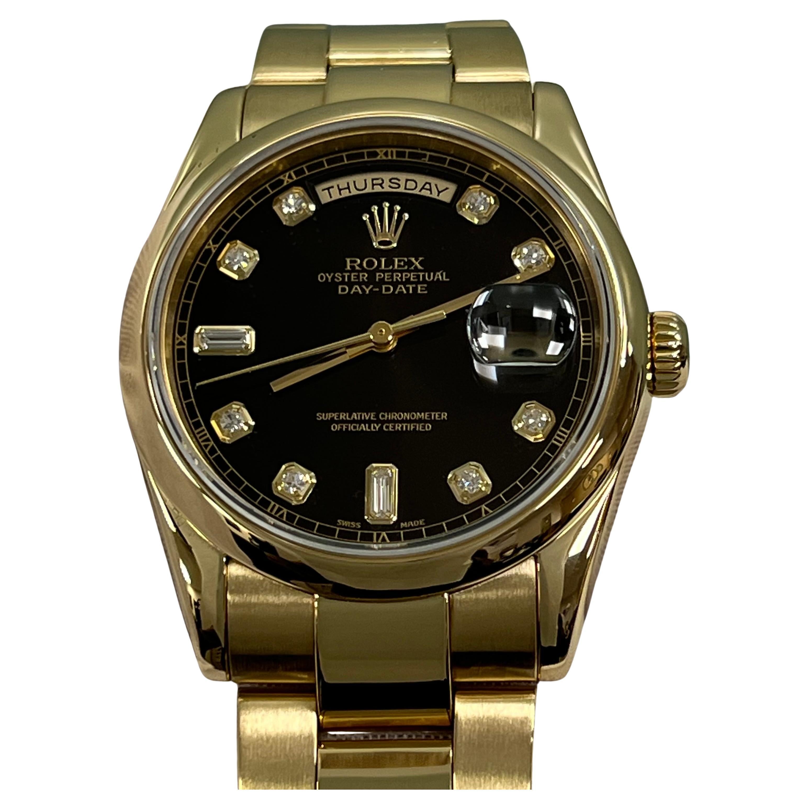 Rolex Day Date 118208 Black Diamond Dial 18K Yellow Gold Double Quickset Oyster