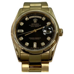 Rolex Day Date 118208 Black Diamond Dial 18K Yellow Gold Double Quickset Oyster