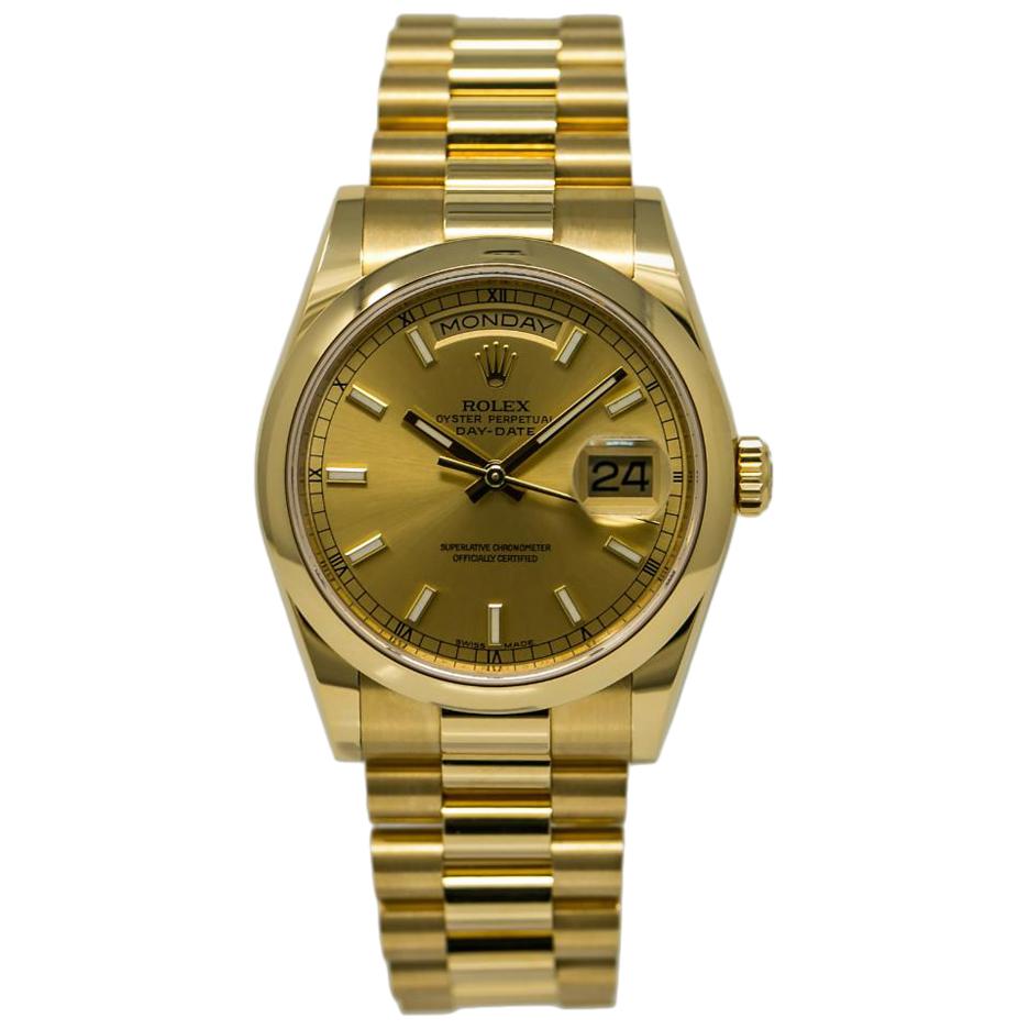 Rolex Day-Date 118208, Gold Dial, Certified and Warranty For Sale