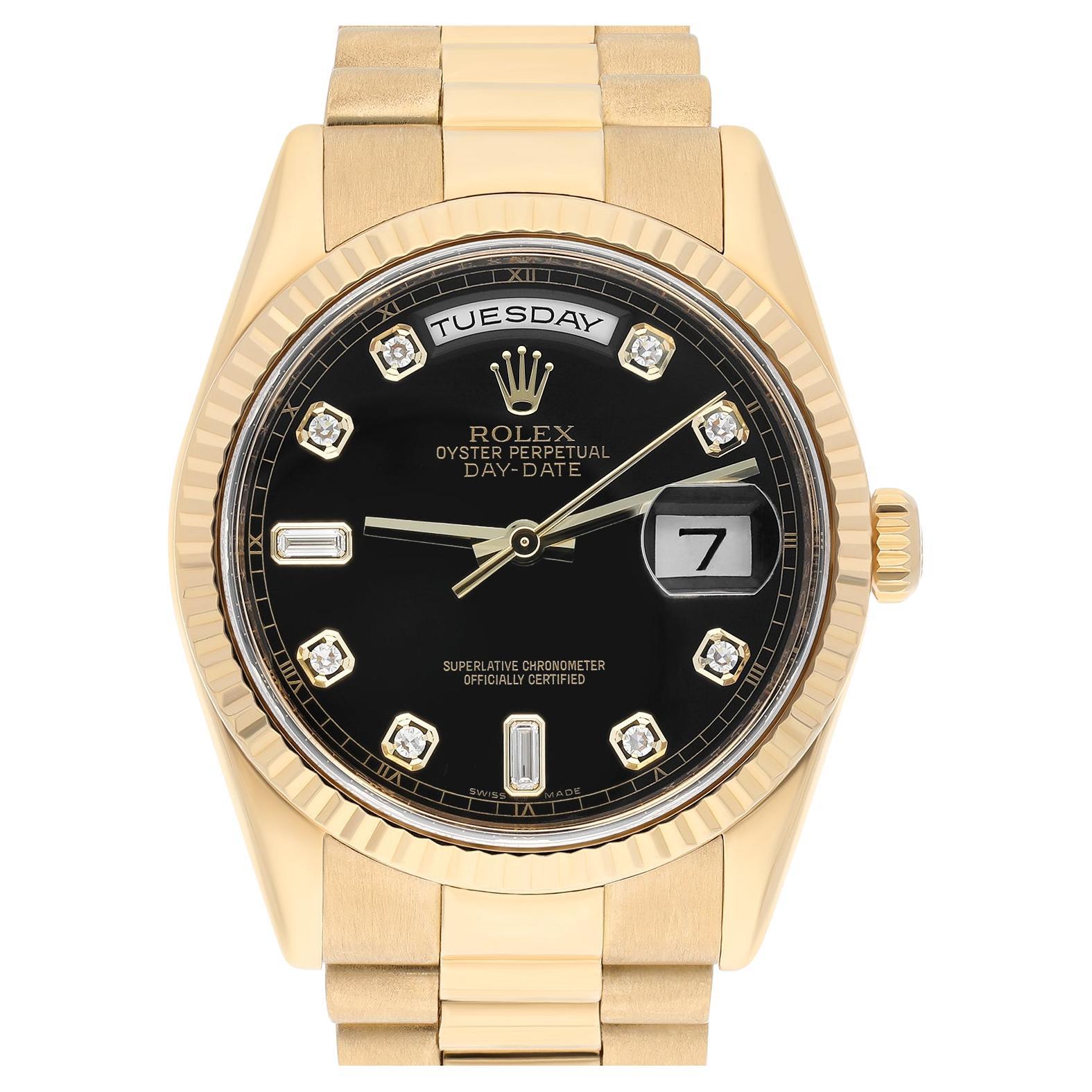 Rolex Montre présidentielle 118238 avec cadran en or jaune 18 carats et diamants noirs de 36 mm en vente